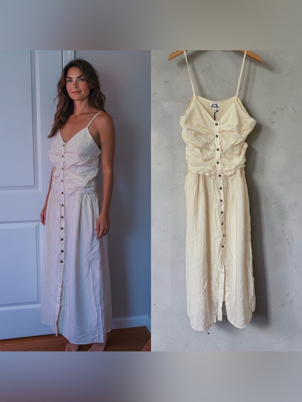 Future Collective x Target Women’s Cream Ruched button-front midi dress Size L